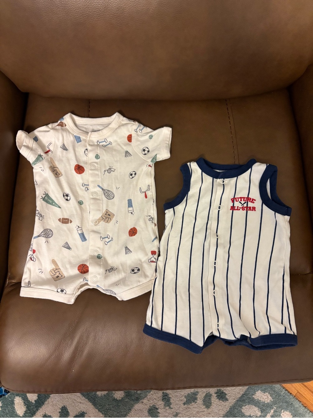 2 Carter’s Sports Rompers - 3M